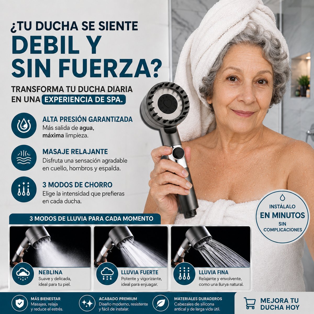 Cabezal de Ducha Masajeador - Disfruta una Ducha de Verdad